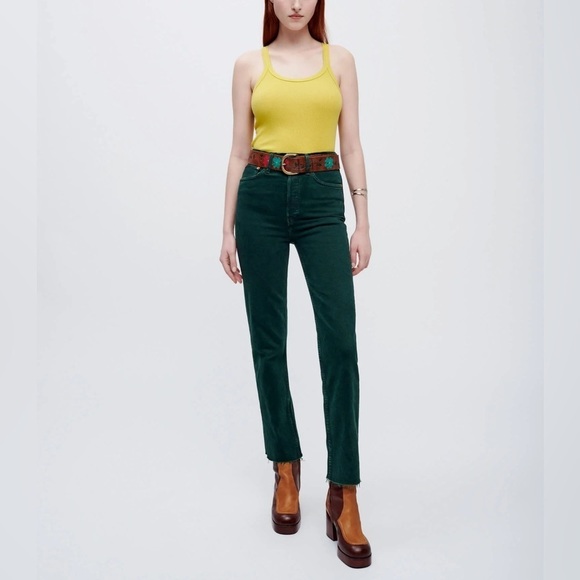 NWT RE/DONE High Rise 70s Cigarette Corduroy Pants - Evergreen Size 30 - Picture 1 of 11